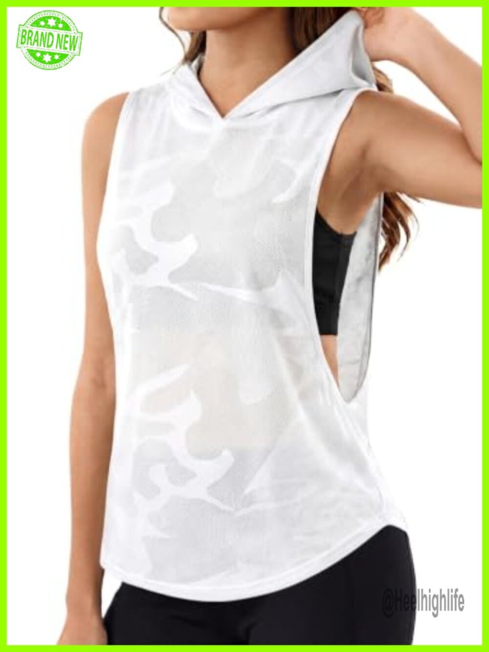 Sleeveless Hooded Mesh Tank Top Women's Open Side Gym Athletic Shirt